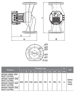 Циркуляційний насос BPS40-12SMF-250 NEXT 2.0 PRO, шнур живлення, приєднувальний комплект "NPO"