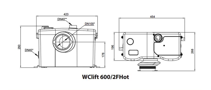 Канализационная установка WCLift600/2FHot "NPO"